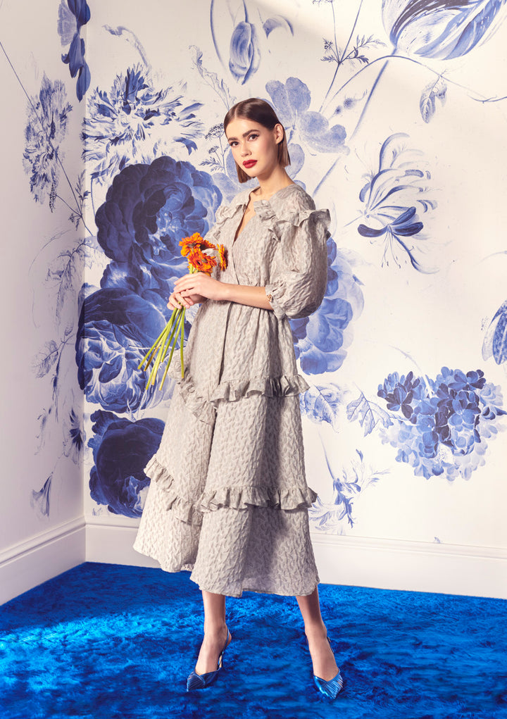 ENVELOPE DRESS WITH PUFF SLEEVES