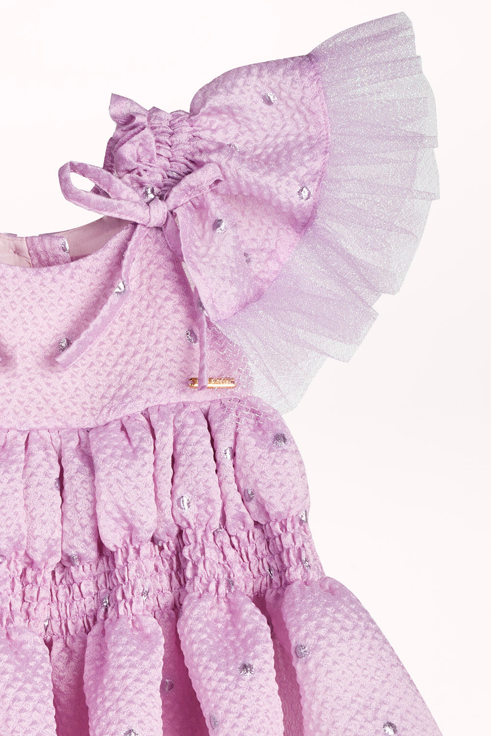 FLARED DRESS WITH AN ELASTICATED WAIST AND TULLE SLEEVES