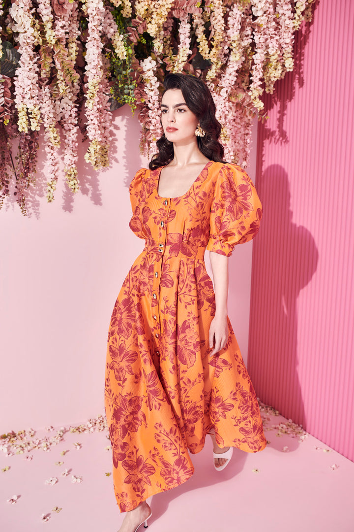 FLORAL BUTTON-FRONT DRESS
