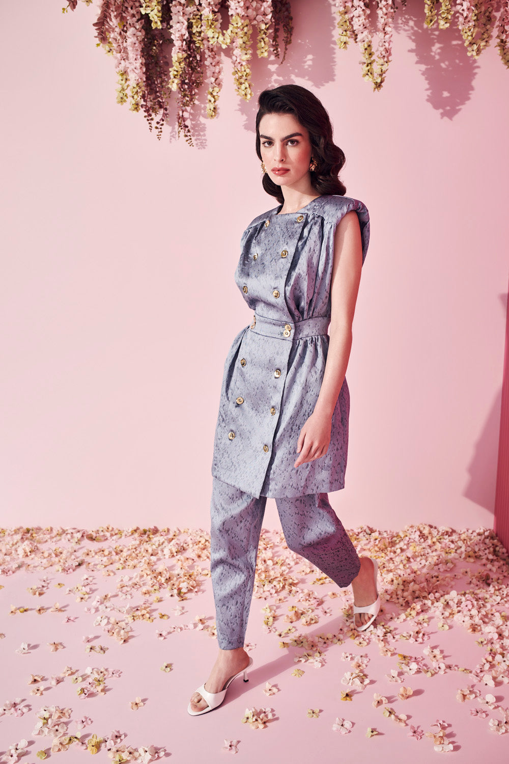 DOUBLE-BREASTED BLOUSE WITH SHOULDER PADS