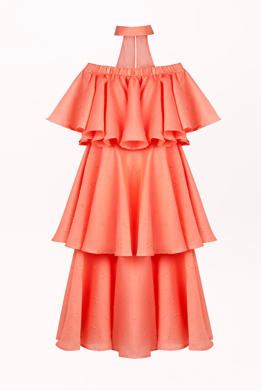 DRESS WITH OFF-SHOULDER NECKLINE, CHOKER AND RUFFLES