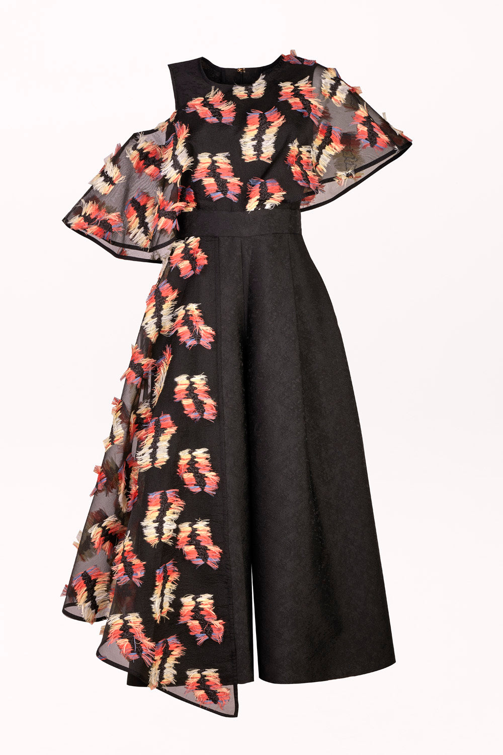 ASYMMETRICAL JUMPSUIT WITH COLORFUL FRINGE