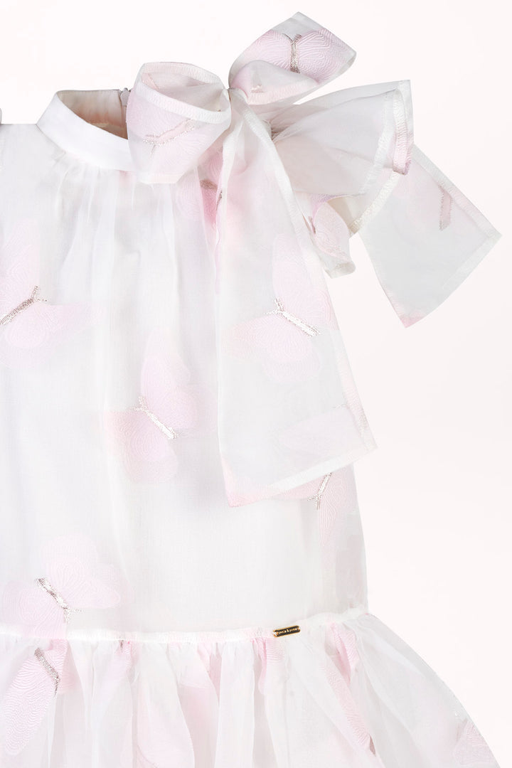 DRESS WITH EMBROIDERED BUTTERFLIES AND A SHOULDER BOW