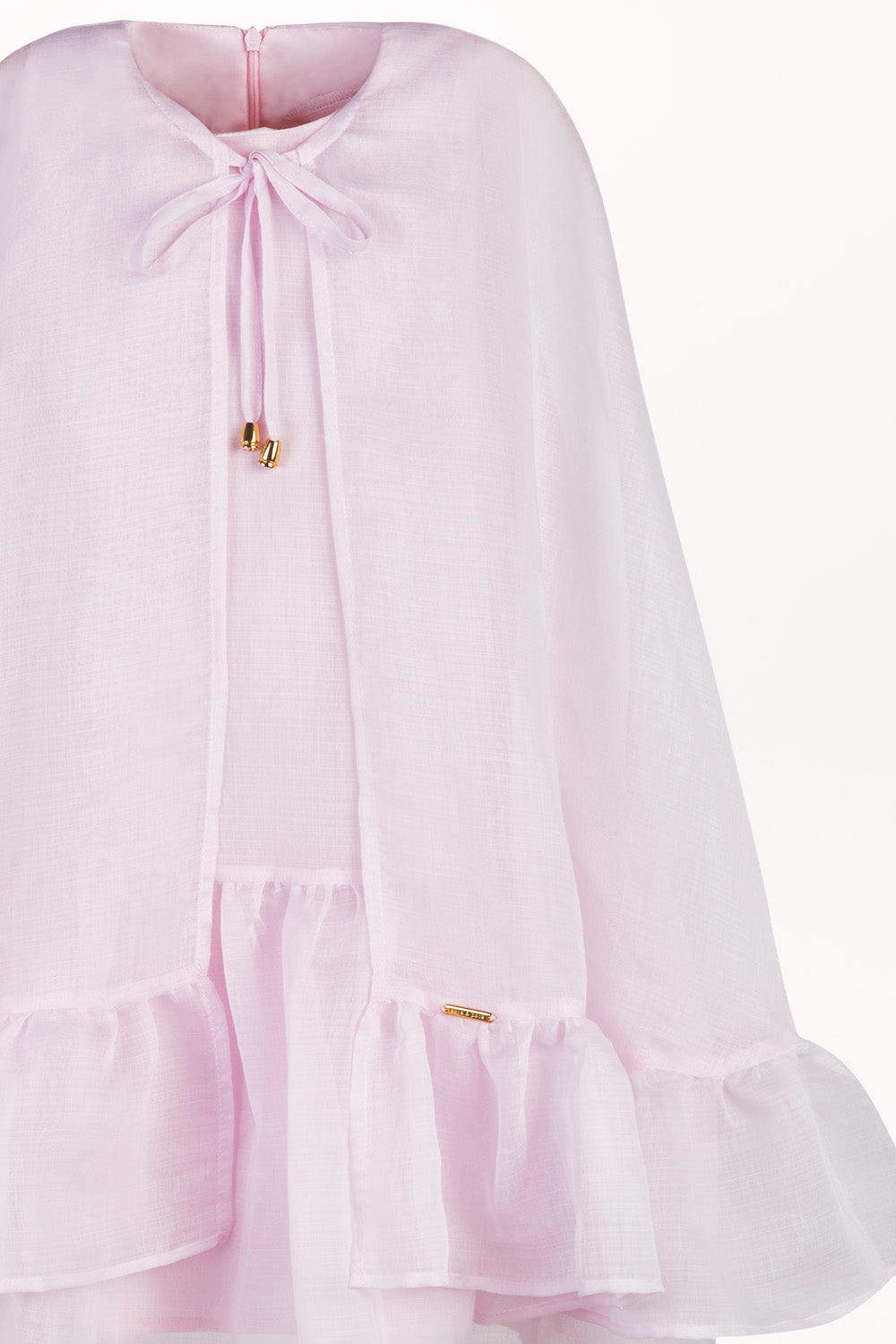 DRESS WITH A FRONT-TIE CAPE OVERLAY