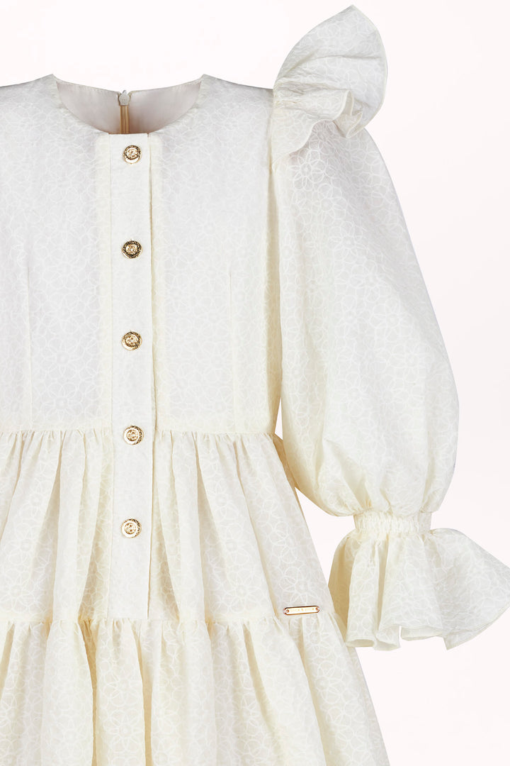 BUTTON-FRONT DRESS WITH PUFF SLEEVES