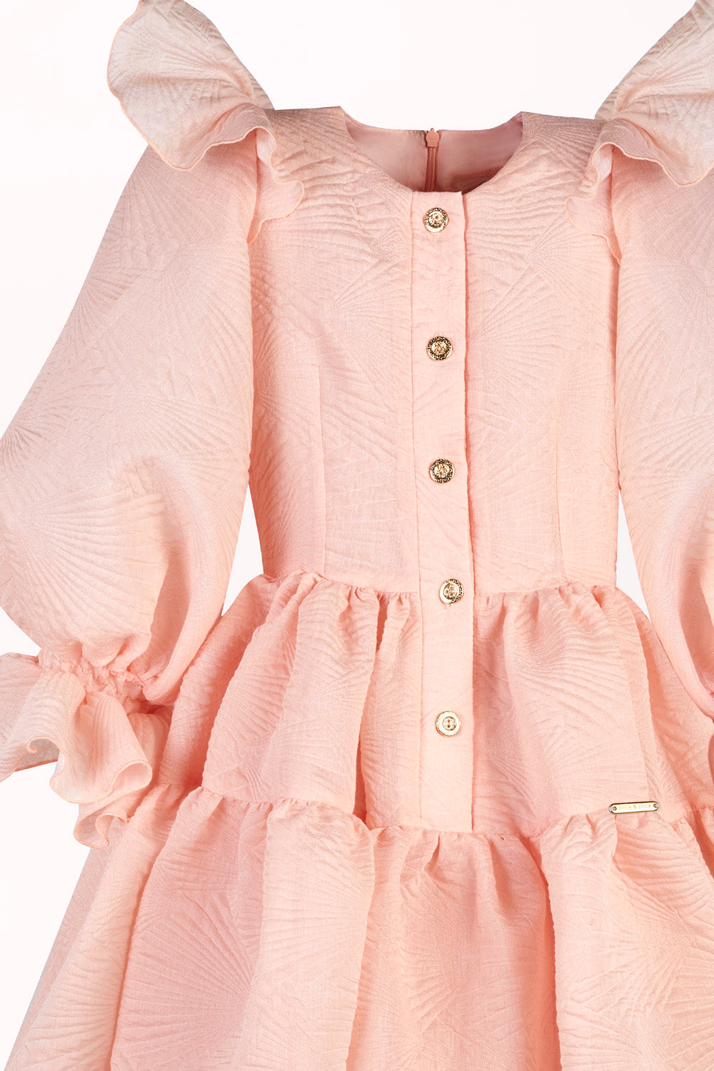 BUTTON-FRONT DRESS WITH PUFF SLEEVES