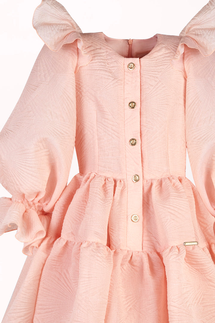 BUTTON-FRONT DRESS WITH PUFF SLEEVES