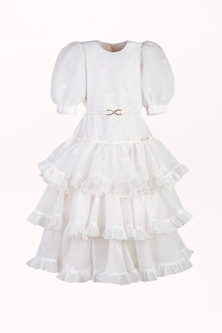 DRESS WITH RUFFLES AND A DECORATIVE BELT