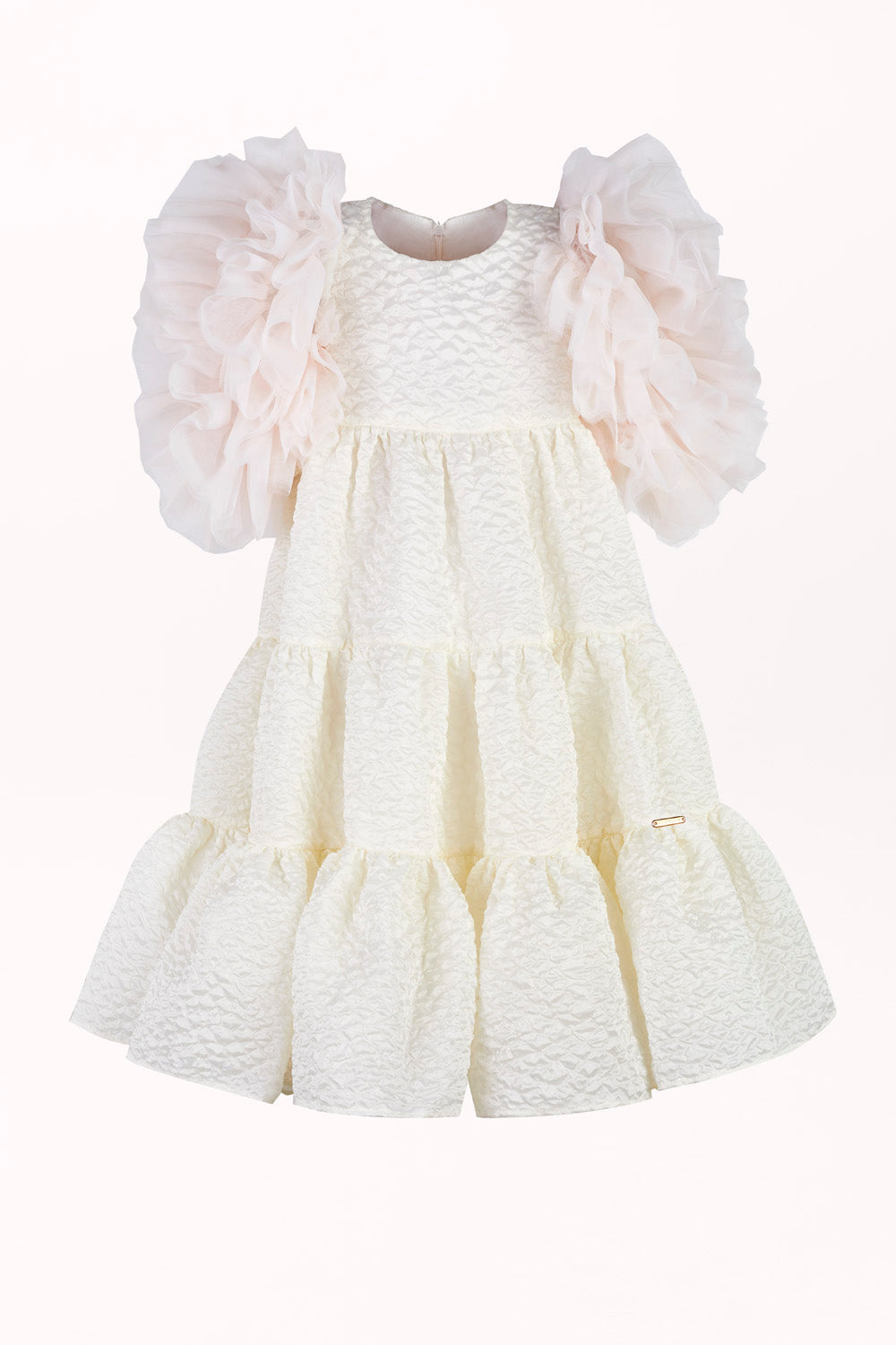 DRESS IN BUBBLE-TEXTURED FABRIC WITH TULLE SLEEVES