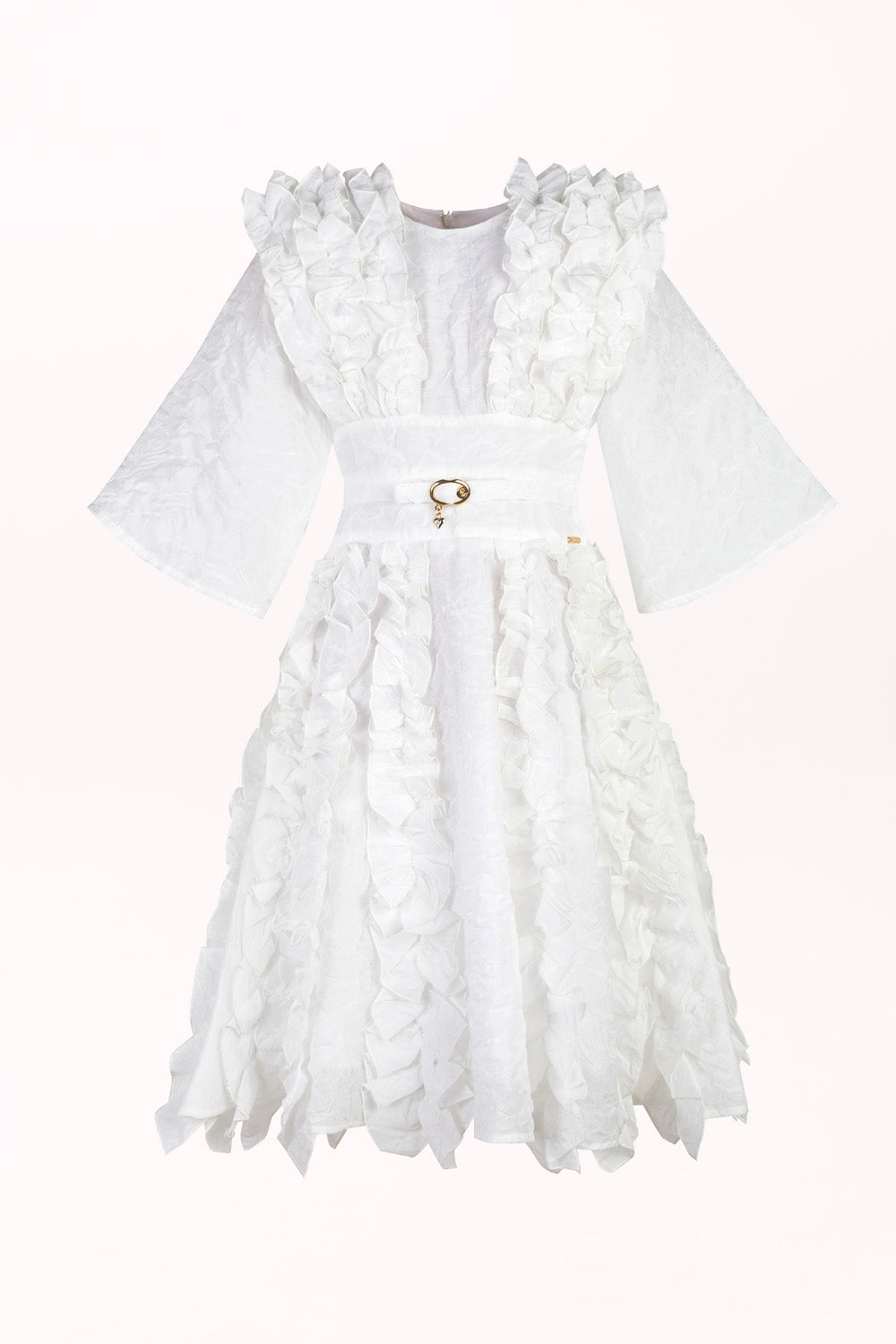 CRINKLED DRESS WITH DECORATIVE RUFFLES