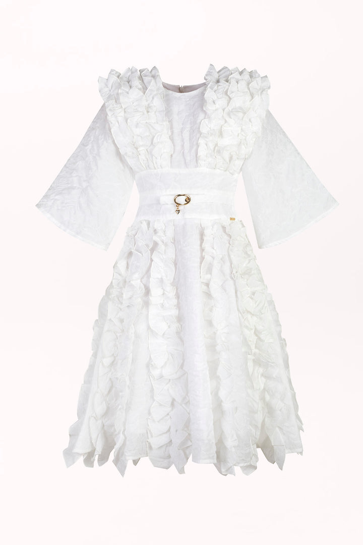 CRINKLED DRESS WITH DECORATIVE RUFFLES