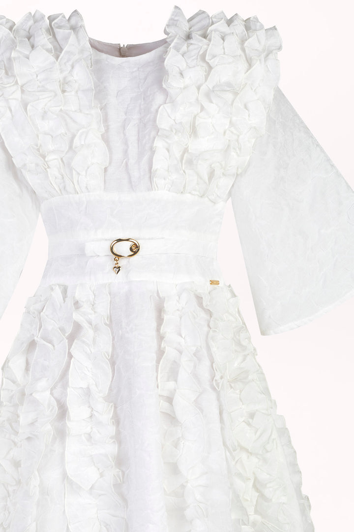 CRINKLED DRESS WITH DECORATIVE RUFFLES