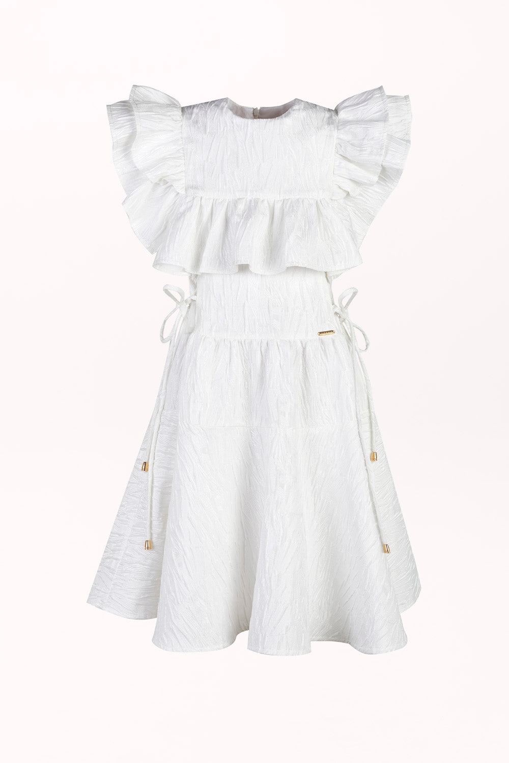 DRESS WITH A RUFFLE-TRIMMED NECKLINE AND SIDE TIES