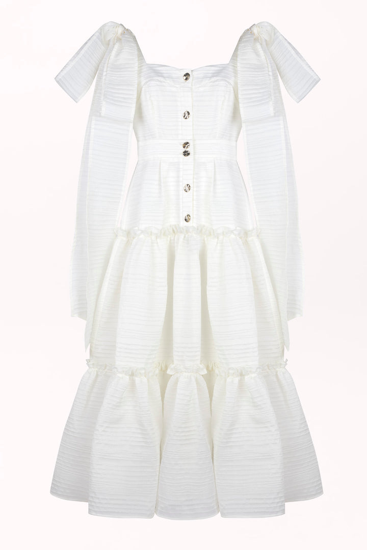 DRESS WITH OVERSIZED SHOULDER BOWS