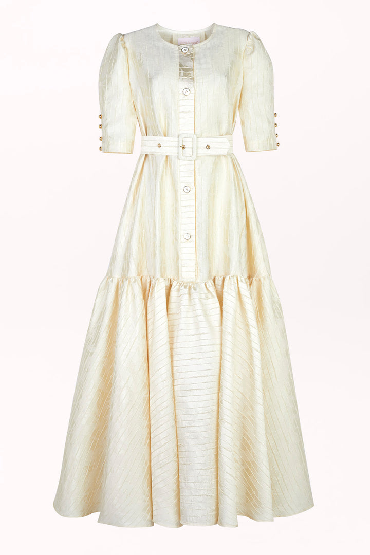 BUTTON-FRONT DRESS WITH SHORT SLEEVES