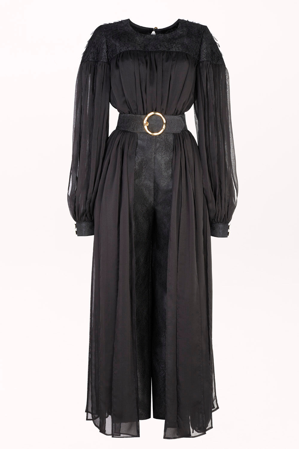 JUMPSUIT WITH PLEATED SLEEVES AND SASHES
