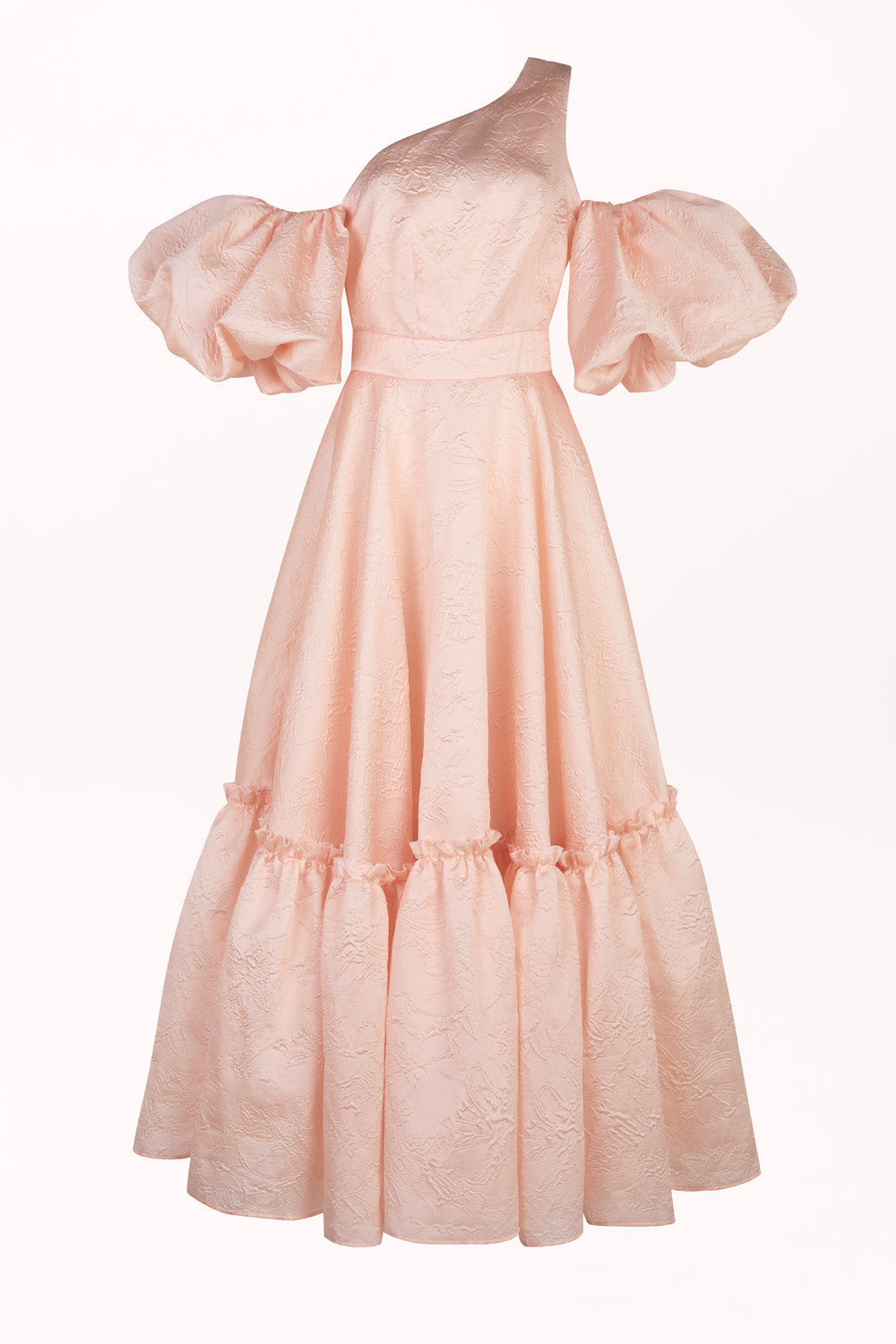ASYMMETRICAL DRESS WITH SHORT PUFF SLEEVES