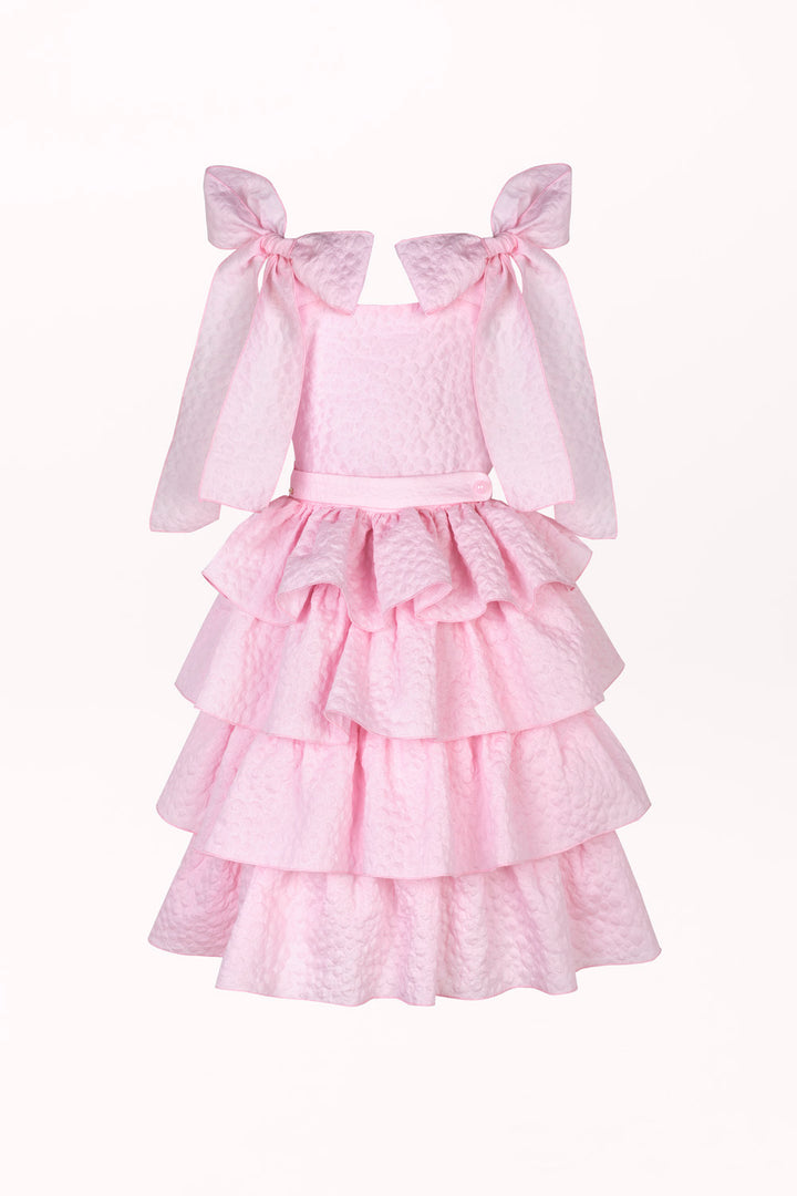DRESS WITH FRILLS AND BOWS ON THE SHOULDER