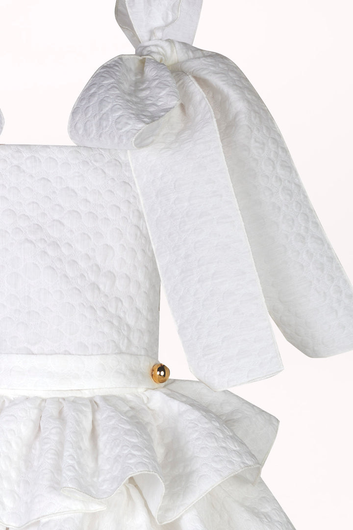 DRESS WITH FRILLS AND BOWS ON THE SHOULDER