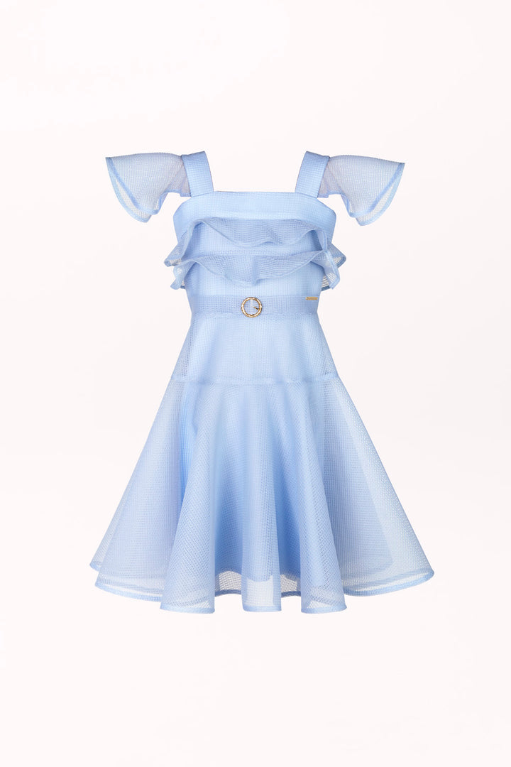DRESS WITH FRILLS AND A BELT WITH A GOLDEN BUCKLE