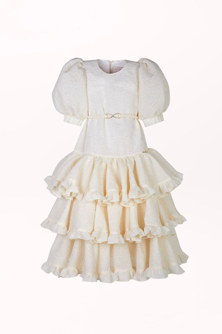 DRESS WITH FRILLS AND SHORT PUFFY SLEEVES