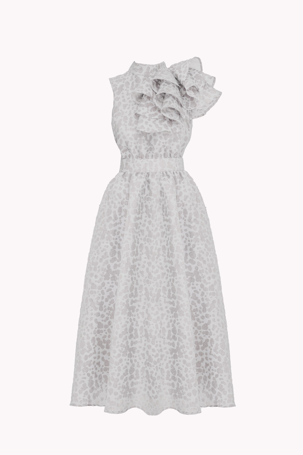 DRESS WITH CASCADING RUFFLE ON THE SHOULDER
