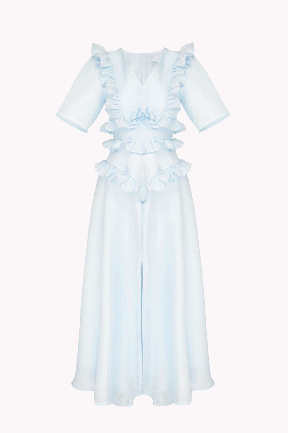 ALEXA MIDI DRESS WITH SLIT AND RUFFLES