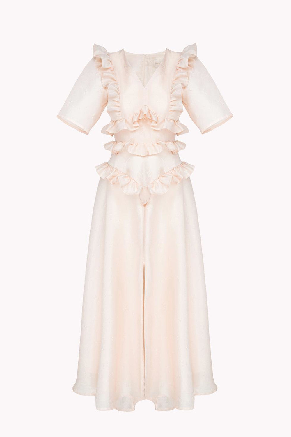ALEXA MIDI DRESS WITH SLIT AND RUFFLES