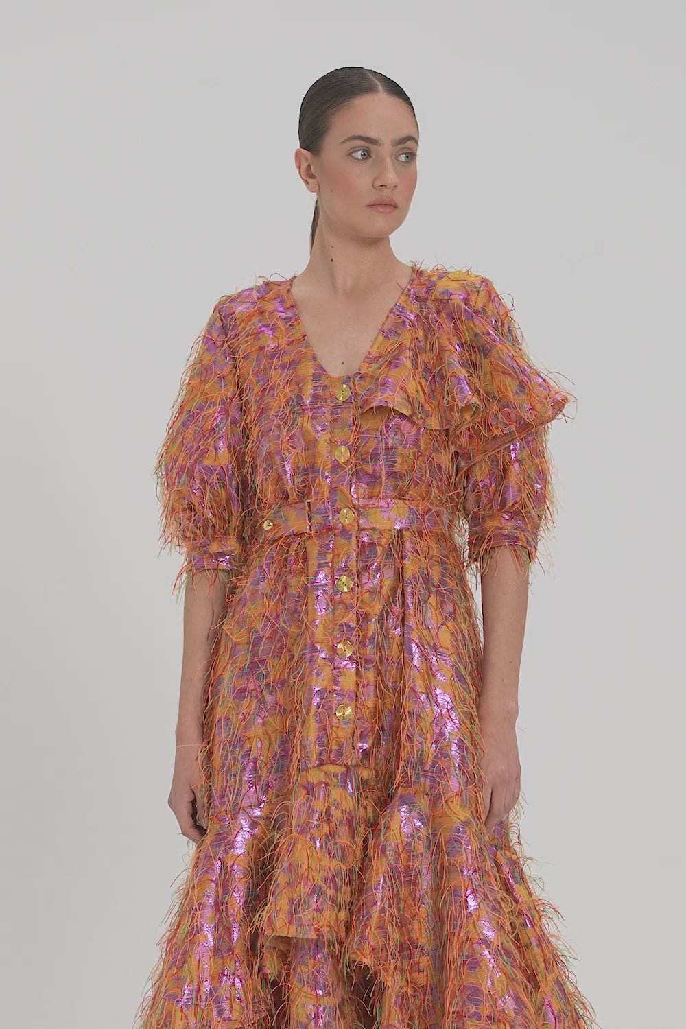 SHORT-SLEEVE DRESS WITH RUFFLES